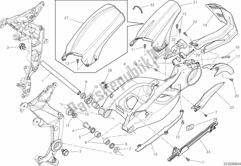 All parts for the Swing Arm of the Ducati Multistrada 1200 S GT 2014